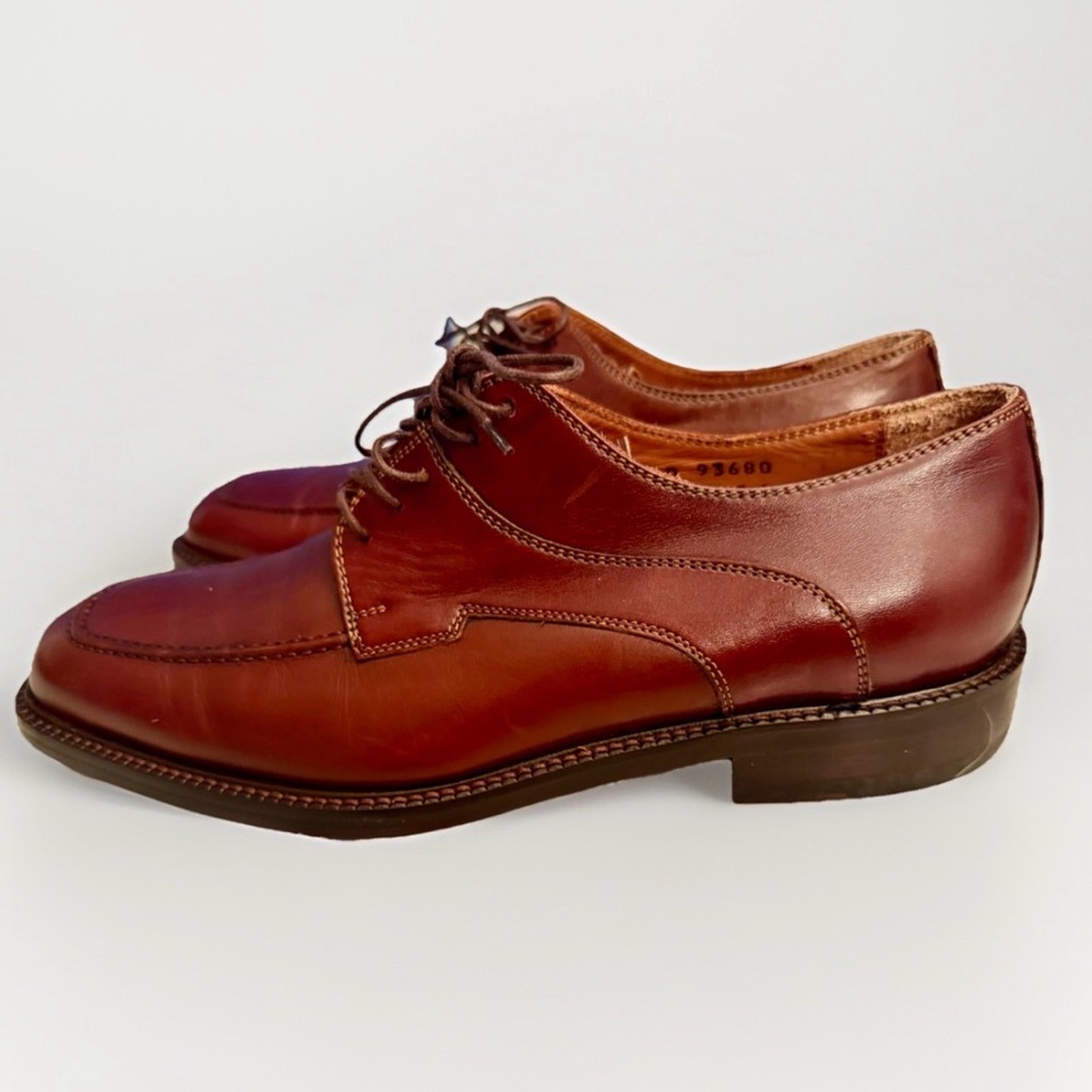 Vtg Florsheim Imperial Shoes Mens Sz- 8 D Square Toe Blucher Cherry Brown 93600